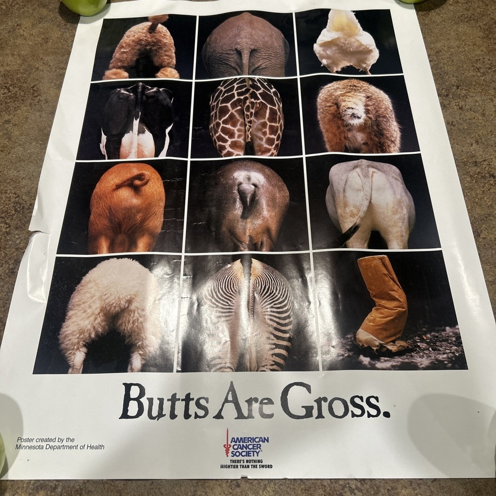 Vintage Butts Are Gross Anti Smoking Poster 1990 28x21 90s Public Health PSA
